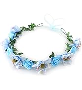 Gmmidea Women Girls Boho Flower Crown Adjustable Sunflower Floral Headband Wedding Bridal Headpie...