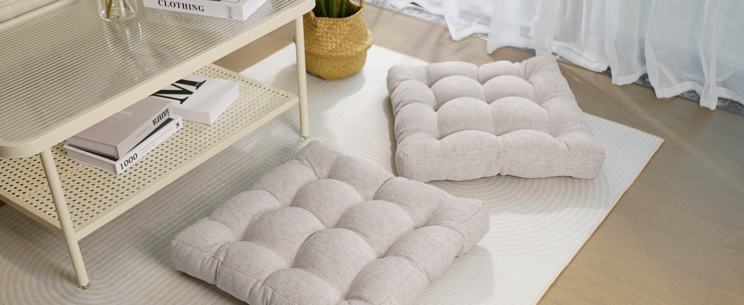 beige floor cushion