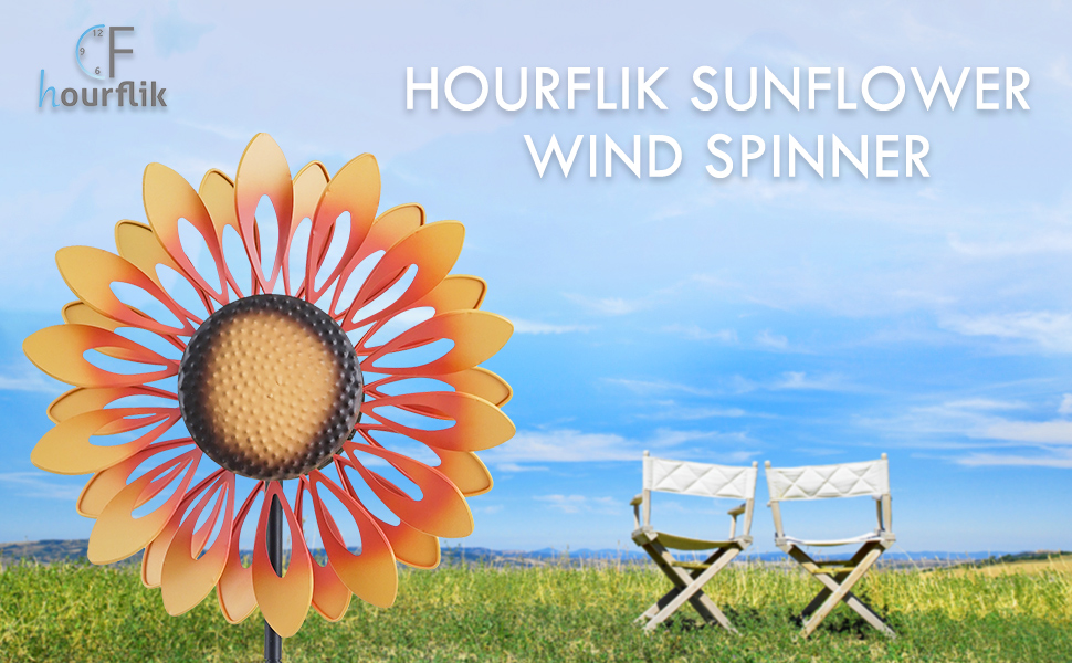 Sunflower Wind Spinners, 69 Inches,with Stable Metal Stake Sunflower Lawn Pinwheels