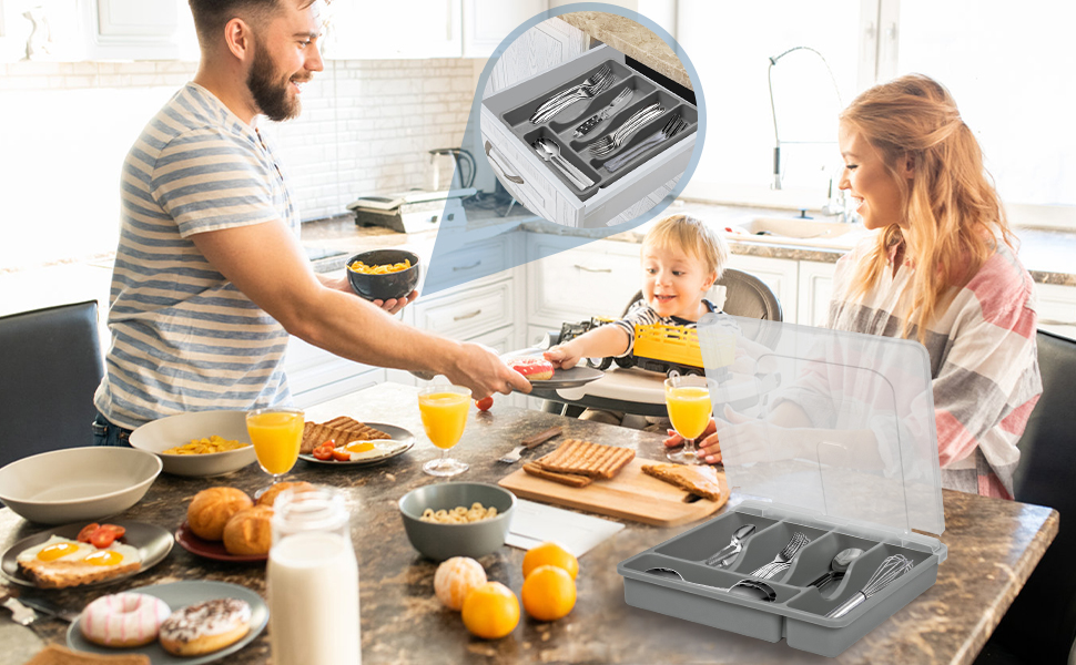 YICOCHI 2 Layer Large Silverware Tray with Lid,Stackable