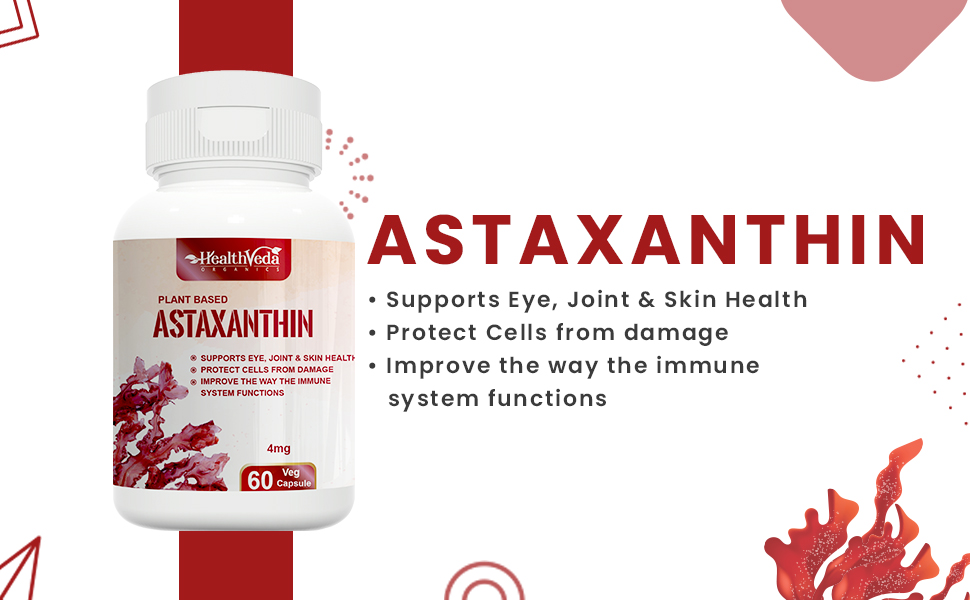 Health Veda Organics Plant Based Astaxanthin 6 mg Supplement I 120 Veg