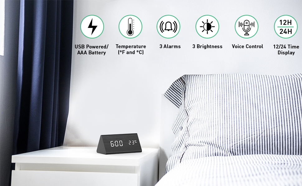 wooden digital alarm clock desk clock