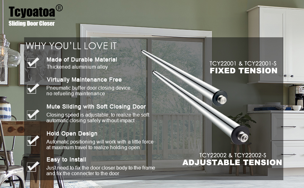 Sliding Door Automatic Closer, Sliding Patio Door Closer Kit, Tension