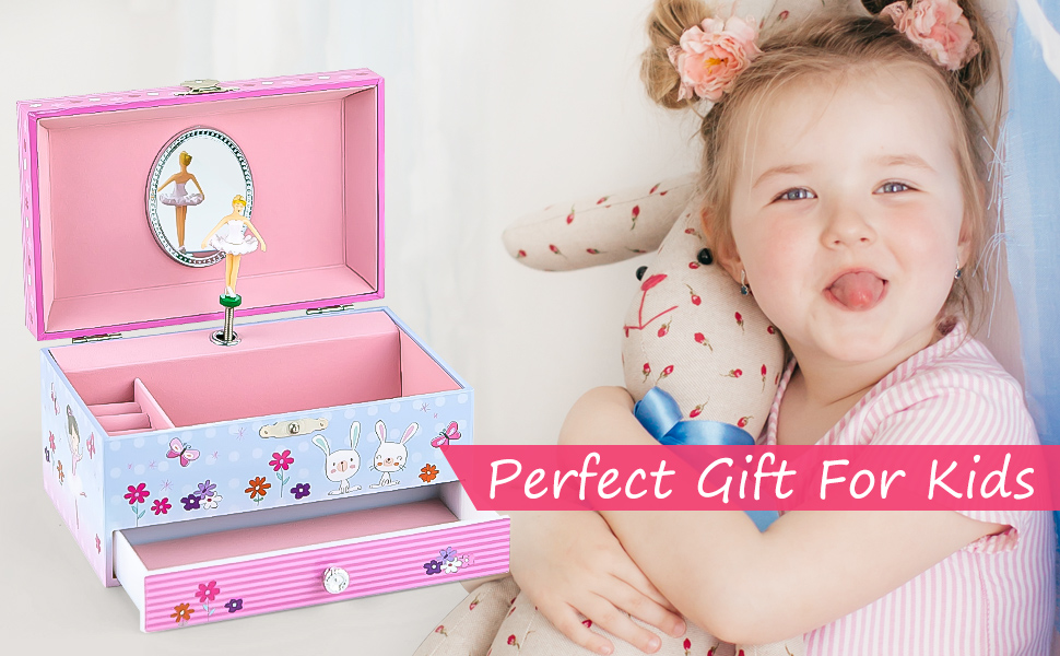 Kids Ballerina Musical Jewelry Box Little Girl Storage