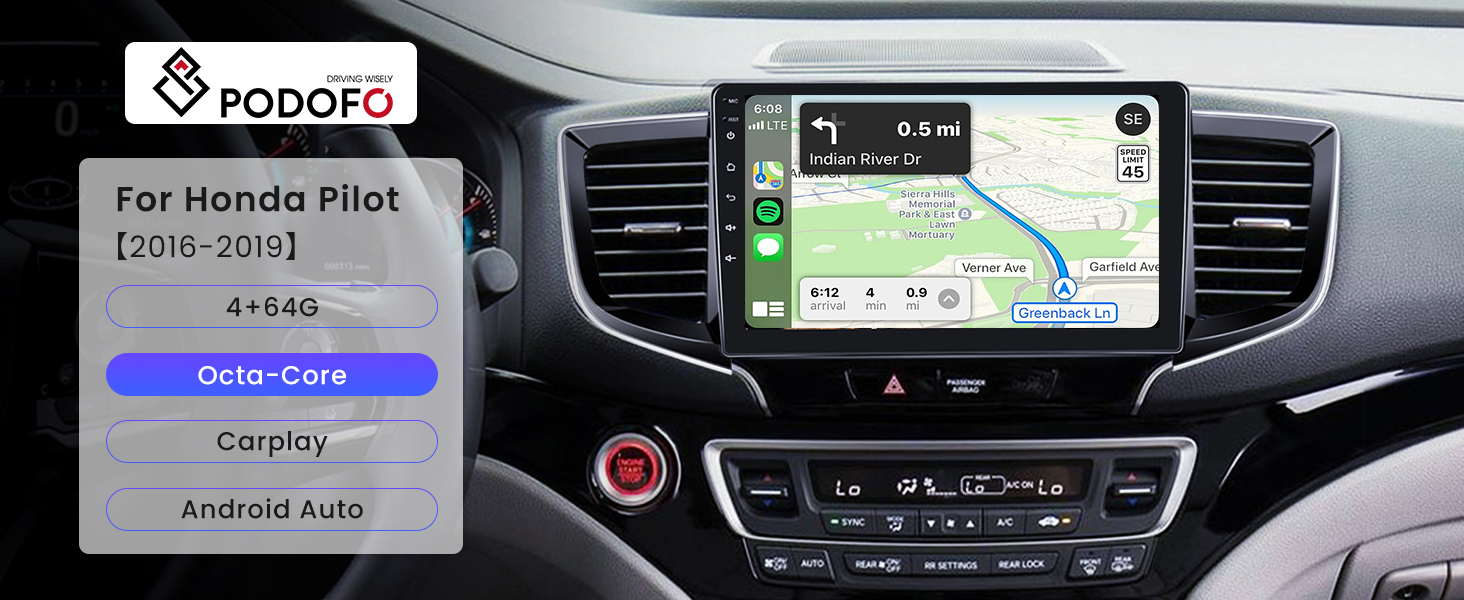 8Core 4G+64G Android Car Stereo for Honda Pilot 20162019 with Wireless CarPlay