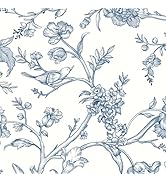 Safiyya Peel and Stick Wallpaper Floral Birds Contact Paper Blue White Wallpaper Peel and Stick R...