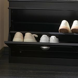 SoBuy FSR82-K-SCH Schuhkipper Schuhschrank Mit Klappe Schuhbank Mit Sitzkissen Schuhkommode Sitzbank Schwarz BHT Ca.: 61x51x24cm 13 1