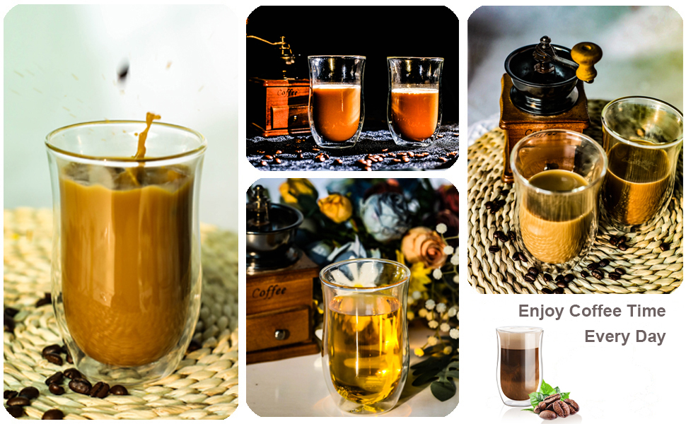 twoant Double Walled Coffee Glasses Mugs 2 x 350ml Cappuccino Latte Macchiato Tea Cups Borosilicate Heat Resistant Glass Cup Drinking Glasses Coffee Cup 12 1