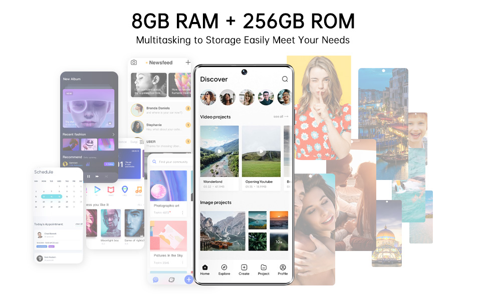 C20 Pro Unlocked Phone 8GB+256GB Android Phone 50MP+13MP Camera 6000mAh Large Battery Unique Appearance Design Fingerprint Face Unlock 4G Dual SIM (White1) 16 android phone