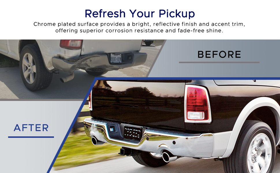 Rear Bumper Assembly 2009 2018 Dodge Ram 1500 Aftermarket Replacement CH1103119 Chrome Steel