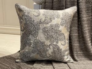 Decorative grey/silver paisley throw pillow cover & euro sham