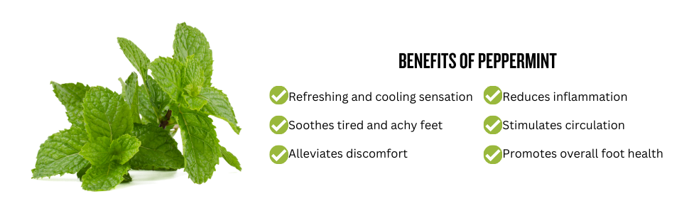 Peppermint reduces inflammation, soothes tired feet and promotes overall foot health.