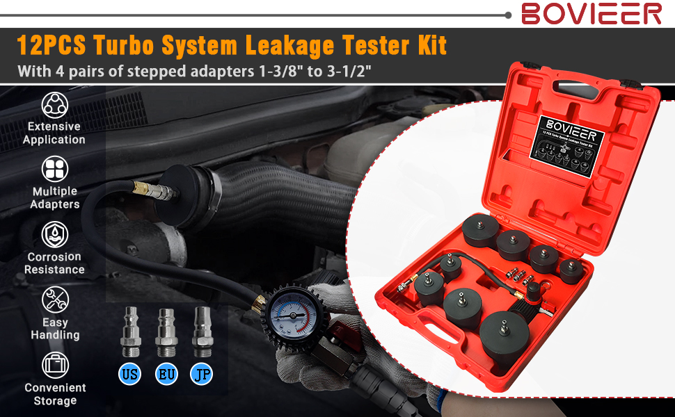 BOVIEER Turbo System Leakage Tester Kit, 12 Pcs