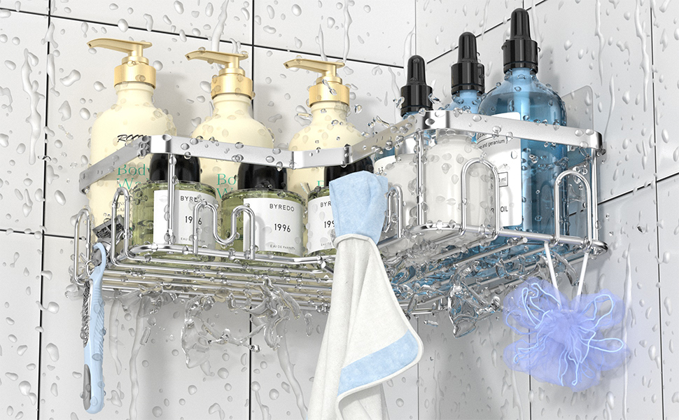 Menbyci 3 Pack Corner Shower Caddy, Corner Shower Shelf with 18 Hooks