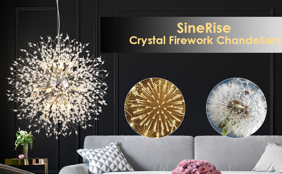 SineRise Modern Crystal Chandeliers Firework, Crystal Light