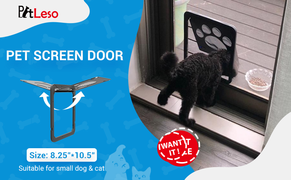 PETLESO Dog Door Screen Lockable Pet Cat Door for Screen Window Door for Small Pets (Small 8
