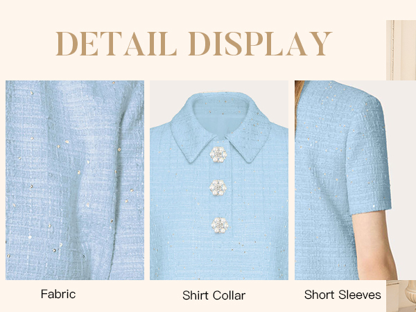 YEXPINE Women's Tweed Mini Shift Dress Polo Collared Party