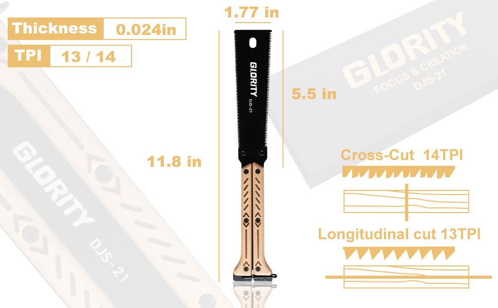 Hand Saw, GLORITY 5.5 Inch Japanese Mini Engraving Folding Saw, 3 Side