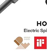 Elegante aparato eléctrico negro, posiblemente un aparato de cocina. Se ve el texto parcial «HO Electric Spi». Los símbolos de premio se muestran