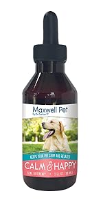 Calm and happy oral drops for pets, dogs to relieve separation stress, excessive barking, unease