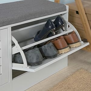SoBuy FSR62-W Sitzkommode Schuhkipper Mit Sitzfläche Schuhtruhe 2 Klappen Mit Schuhfach Landhausstil Weiß BHT Ca.: 97x46x30cm 13 1