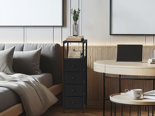 CADUKE Slim Chest of Drawers with 4 Fabric Drawers, Vertical