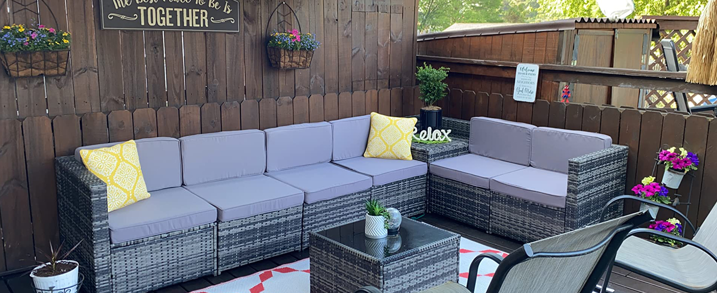 patio furniture sofa set cushion covers for 6 Pcs Outdoor Sectional Rattan Sofa Set