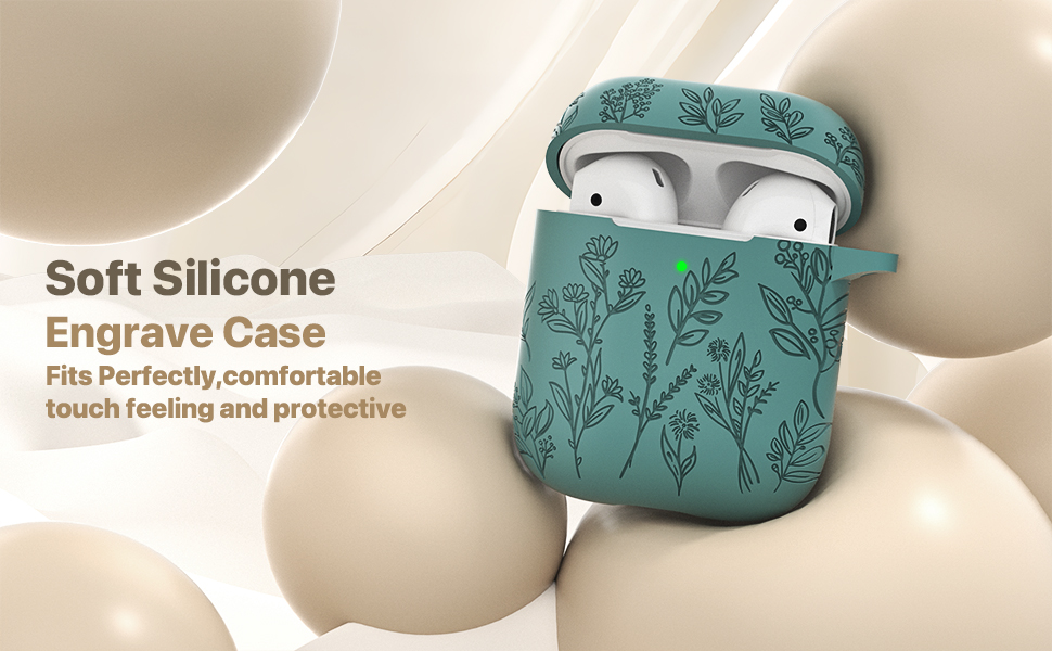 Maxjoy for AirPods Case Cover, Flower Engraved AirPods 2nd