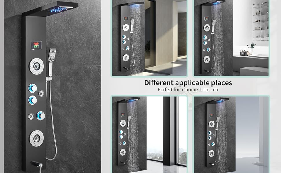 FORIOUS Shower Panel, 6 in 1 Shower Panel Tower System, LED Shower
