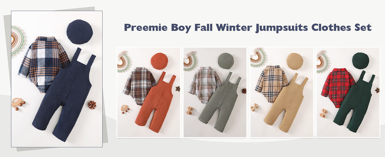 Preemie Boy Fall Winter Jumpsuits Clothes Set