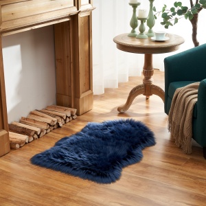 dark blue faux fur rug