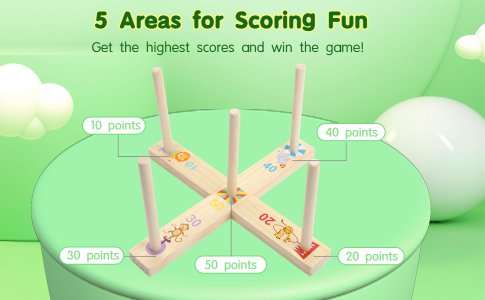 SWEWARM Quoits Garden Game Set, Wooden Ring Toss Game with 5 Pcs Rope