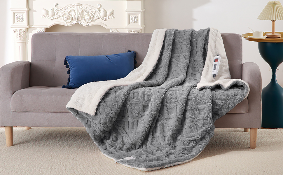 CAROMIO Electric Blanket Queen Size Dual Control Thick Tufted Sherpa Heated