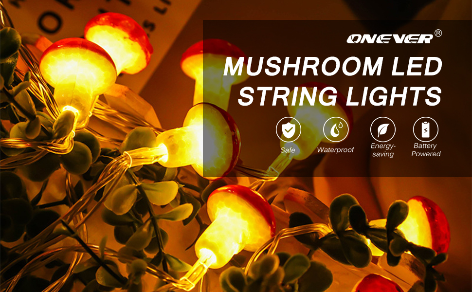 ONEVER 2M 20LED Mushroom String Light Lamp with Battery Box Princess