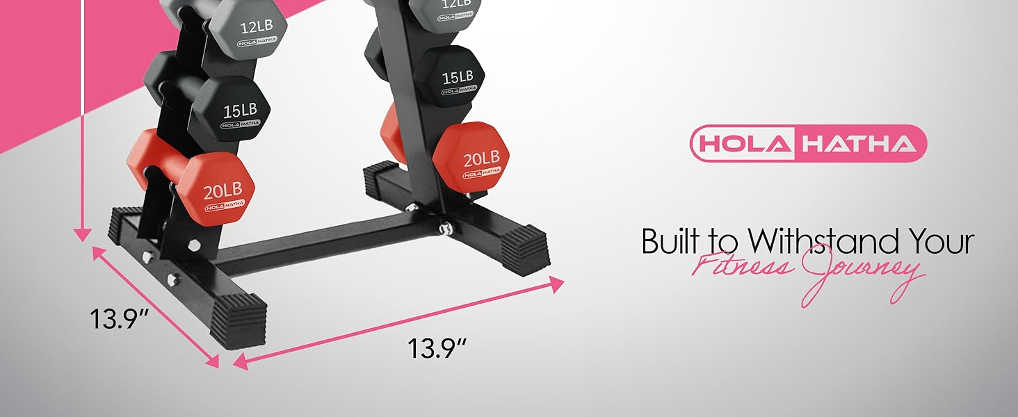 HolaHatha 146 Pound Neoprene Dumbbell Full Body Weight Set with Storage Rack
