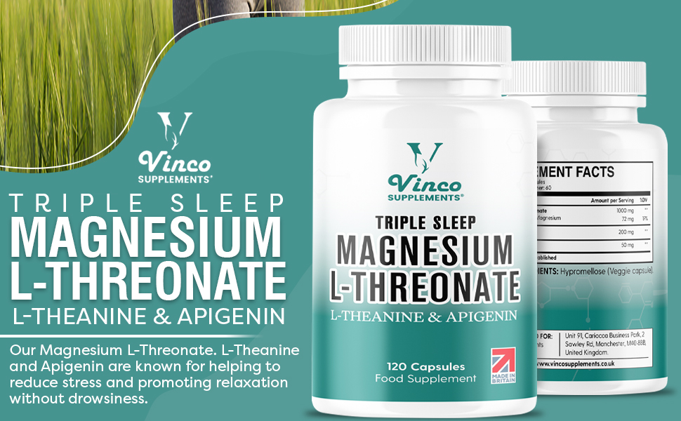Vinco Triple Magnesium L Threonate with LTheanine & Apigenin 120 Capsules 3in1 Apigenin