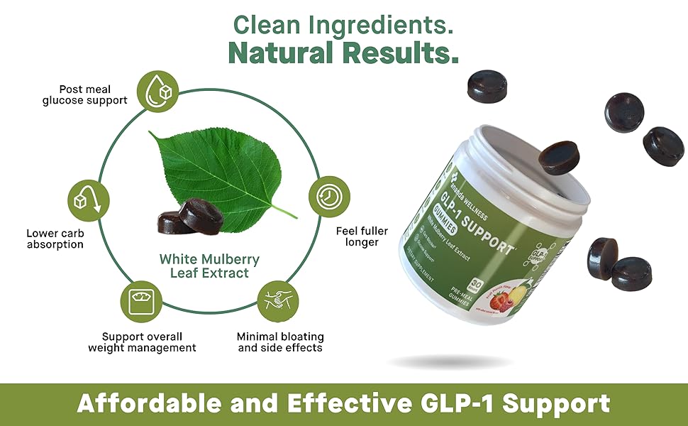 Wellness support gummies. Natural supplement, Caffeine Free, sugar levels meal time support