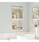 Neohomee 2-Tiers 12x24 Recessed Wall Niche with LED Lights, Brushed Shower Niche Cabinet, Stainle...
