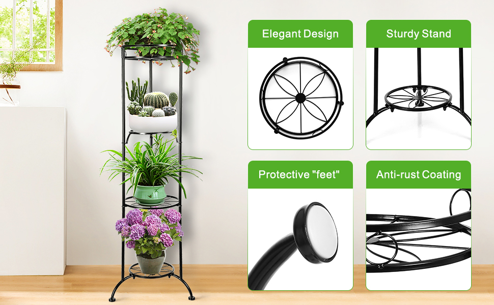 joyrally Tall Metal Plant Stand Indoor, 4 Tier Heavy Duty