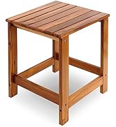 Wooden side table with slatted top surface and supportive cross-beam construction, featuring natural wood grain and finish.