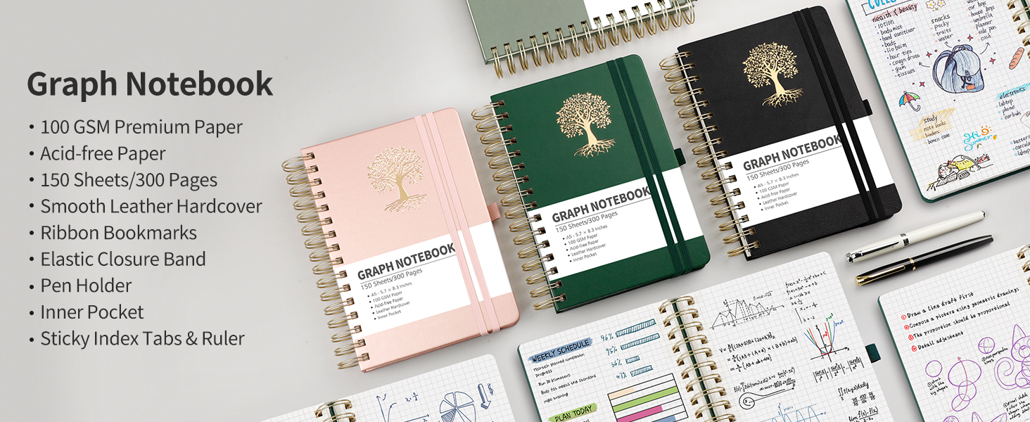 RETTACY Graph Paper Notebook, A5 Graph Grid Spiral