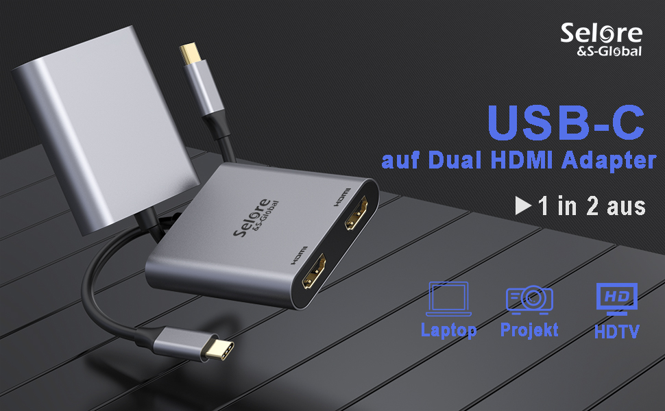 USB C auf Dual HDMI Adapter, Kompatibel mit Thunderbolt 3/4 Ports, USB