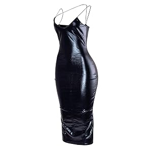 Amazon.com: VWIWV Women's Sexy Faux Leather Midi Dress