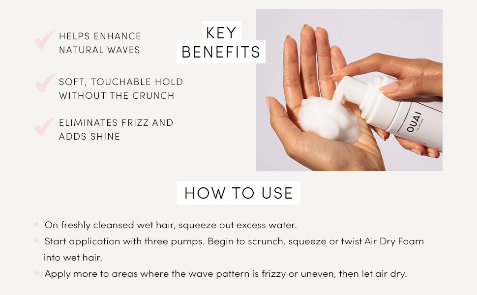 OUAI Air Dry Foam Hair Mousse for Perfect Beach Waves With Kale and