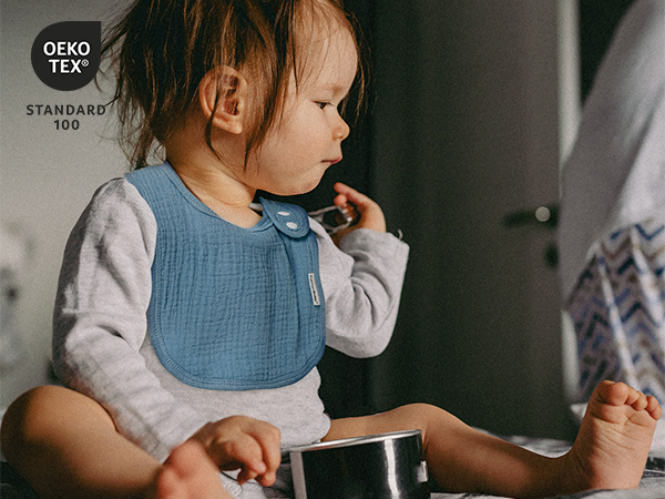 blue muslin baby bibs