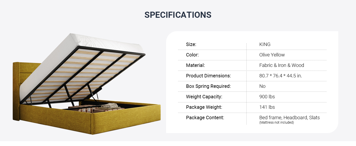 Allewie King Size Lift Up Storage Bed, Modern Wingback