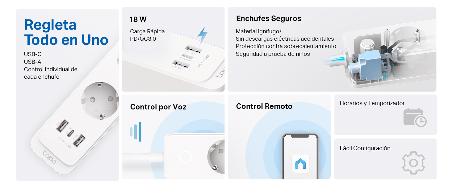 Tapo P300 - Regleta inteligente Enchufe USB Carga Rpida