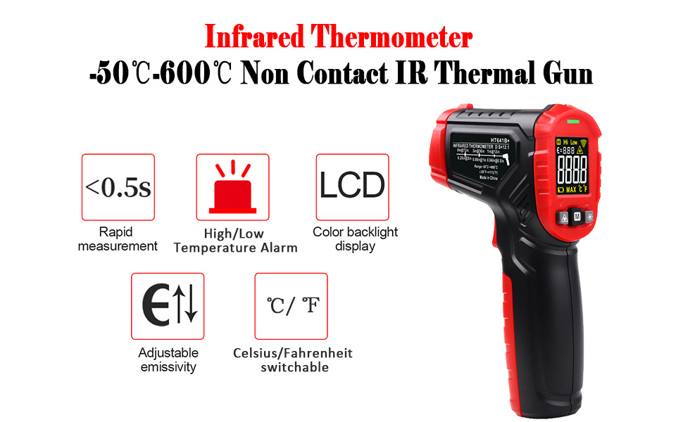 Infrared Barbeque Meat Thermometer 50℃600℃ NonContact Digital IR