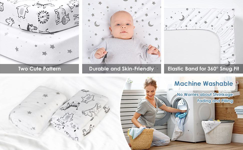 Beberoad Love 2 Pack Baby Sheets, 100 Cotton Soft Universal Fitted Sheets