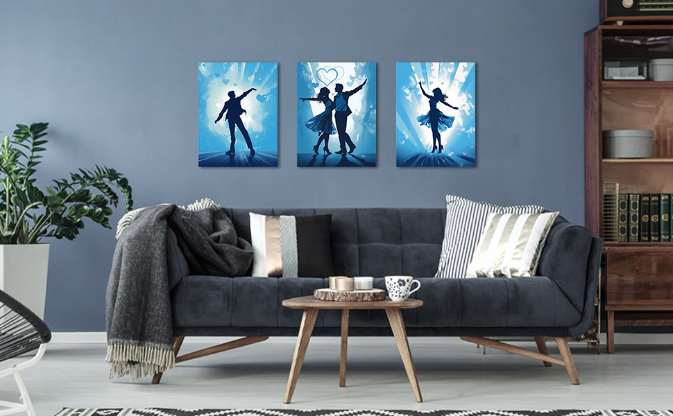 LIIGEMI 3 Piece Romantic Blue Dance Canvas Prints